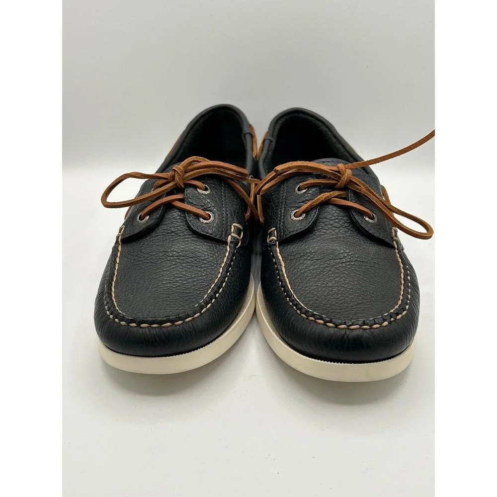 LL Bean Casco Bay Boat Shoes Men Sz 11.5 D Navy Blue Pebbled Leather 233933